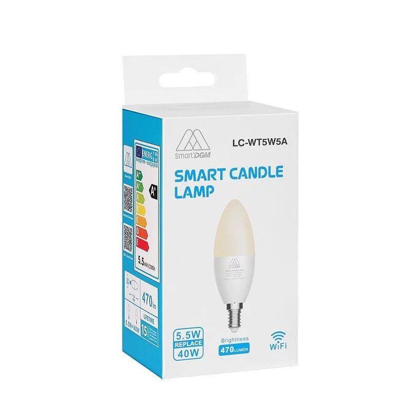 ŻARÓWKA LED 5,5W BIAŁA DGM SMART CANDLE BULB LC-WT5W5A GWINT E14 2700 - 6500 K 470 LM WIFI 2.4