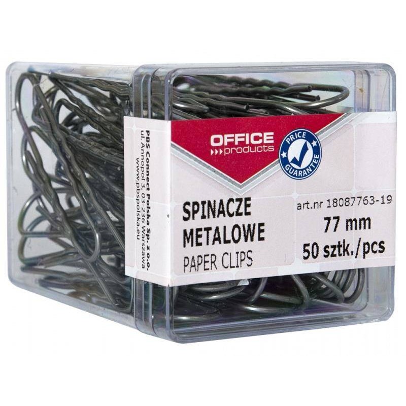 SPINACZE METALOWE 77MM OFFICE PRODUCTS SREBRNE 50SZT.