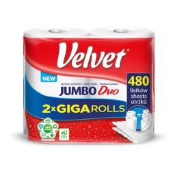 RĘCZNIK PAPIEROWY DWUWARSTWOWY CELULOZOWY VELVET JUMBO DUO BIAŁY 240 LISTKÓW 2 SZT.