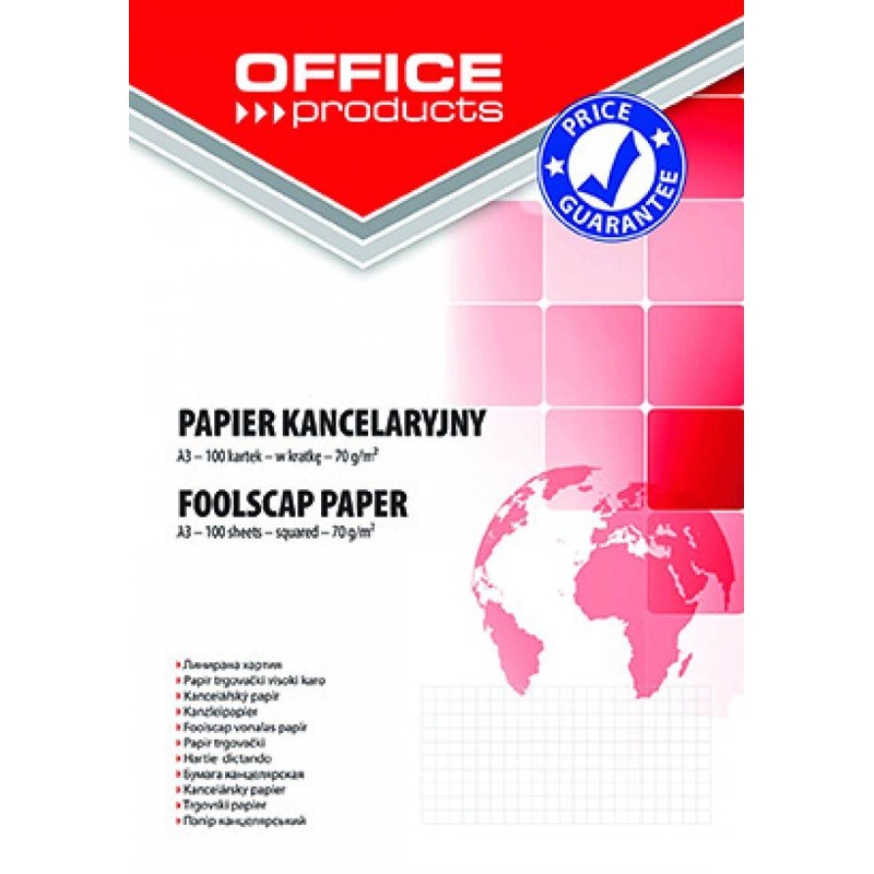 PAPIER KANCELARYJNY A3 OFFICE PRODUCTS KRATKA 100ARK