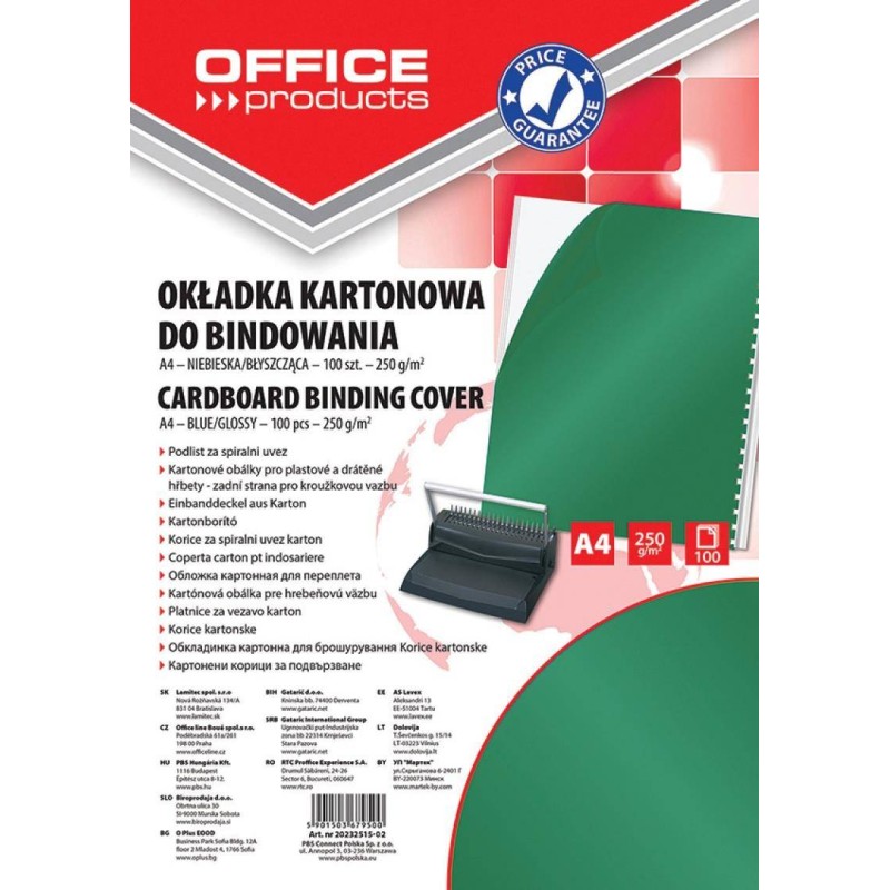 KARTON DO BINDOWANIA BŁYSZCZĄCY A4 OFFICE PRODUCTS CHROMOLUX ZIELONY 100 SZT