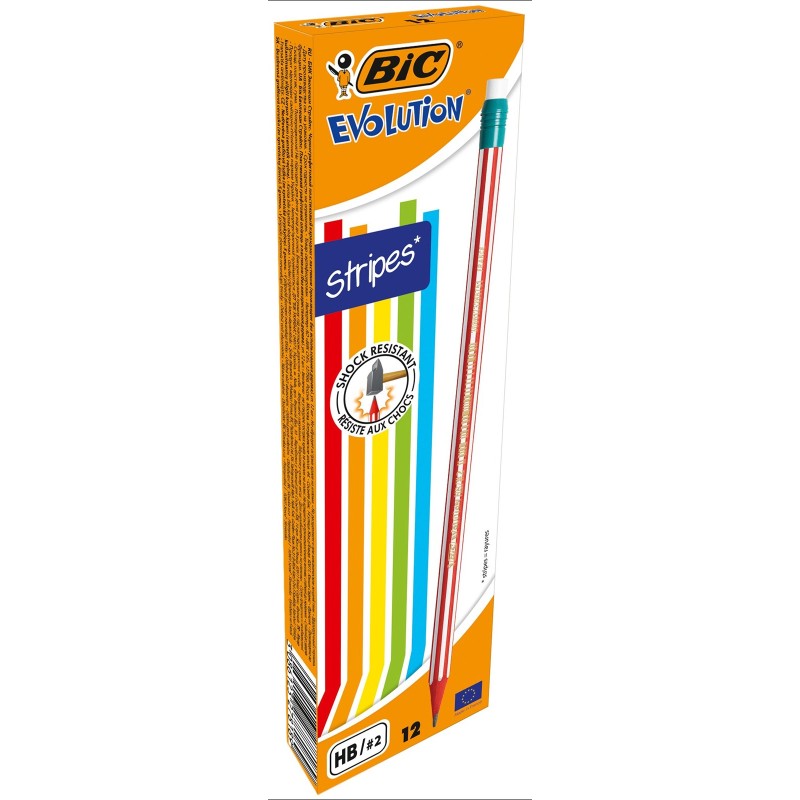 OŁÓWEK OSTRZONY Z GUMKĄ BEZDRZEWNY BIC EVOLUTION STRIPES 646 HB 8960342 HB