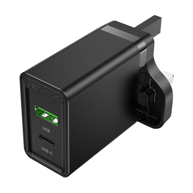 ŁADOWARKA SIECIOWA USB-A, USB-C VENTION FBBB0-UK 18W/20W UK CZARNA