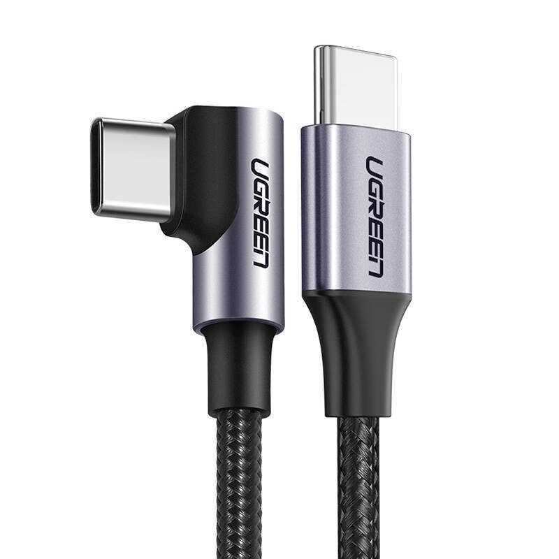 KABEL USB-C DO USB-C, KĄTOWY UGREEN  US255 QC 3.0 PD 3A 60W 1M (CZARNY)
