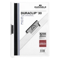 SKOROSZYT ZACISKOWY A4 DURABLE DURACLIP 220002 BIAŁY PLASTIKOWY 30 KRT